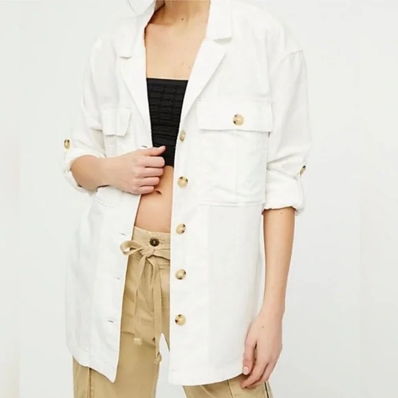 Free People Sunshine In My Pockets Buttondown Thick Linen Cotton Long Sleeve - Picture 3 of 13
